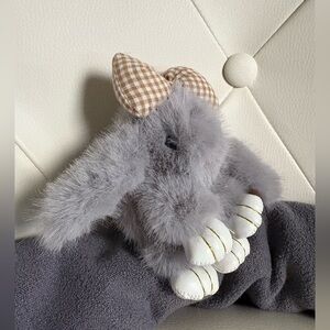 Gray Fluffy Soft Plush Baby Bunny Keychain Charm For Bag Purse Backpack